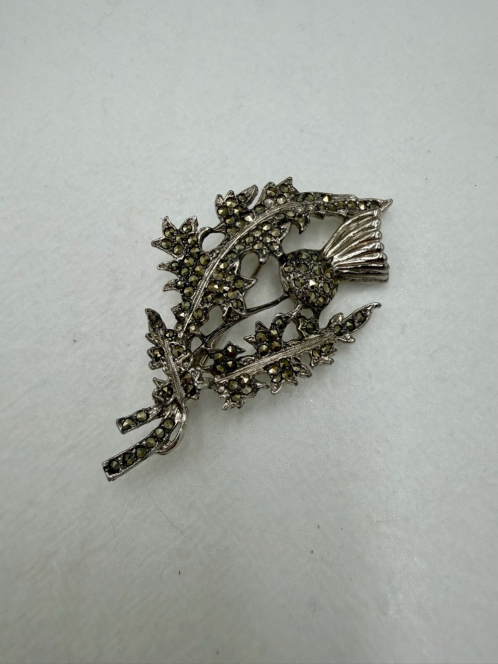 Vintage Marcasite Silver Floral Brooch #227UB